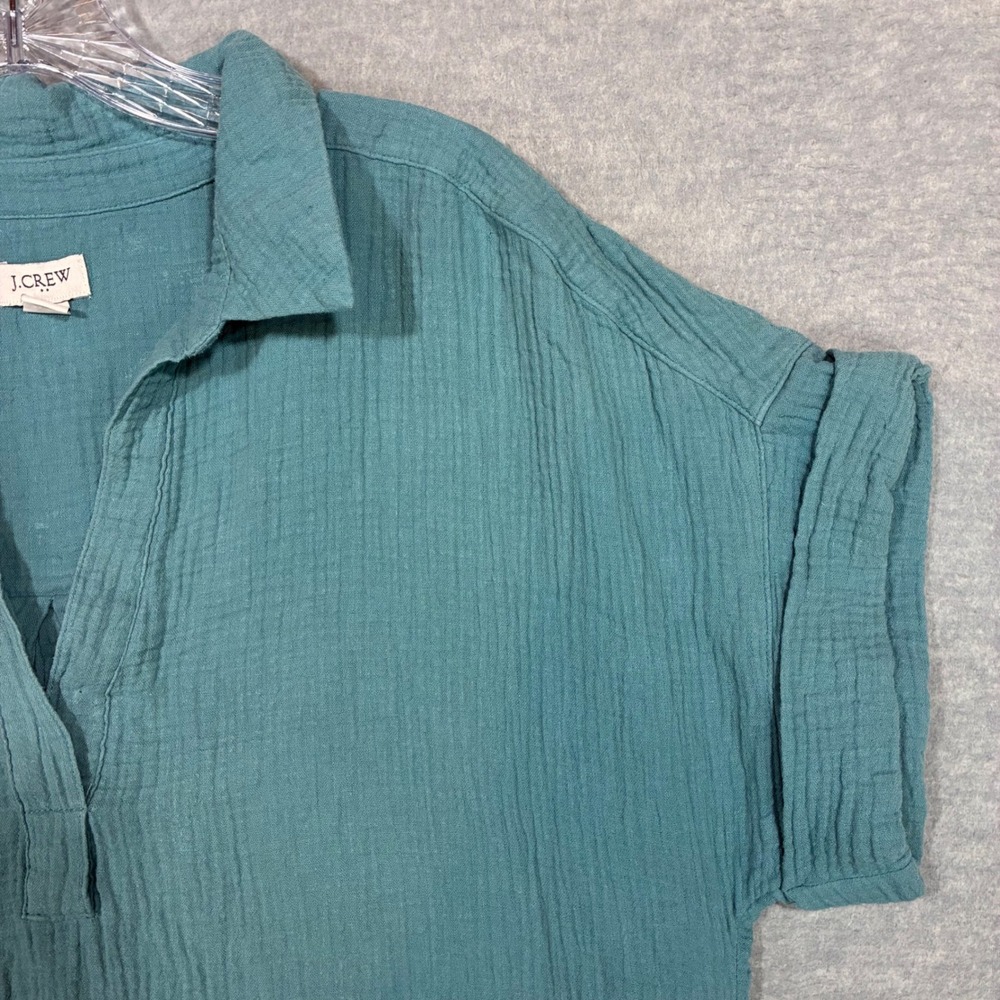 J.Crew Womens Short Sleeve‎ Double Gauze Cotton Shift Dress Blue Green Medium - Picture 8 of 9